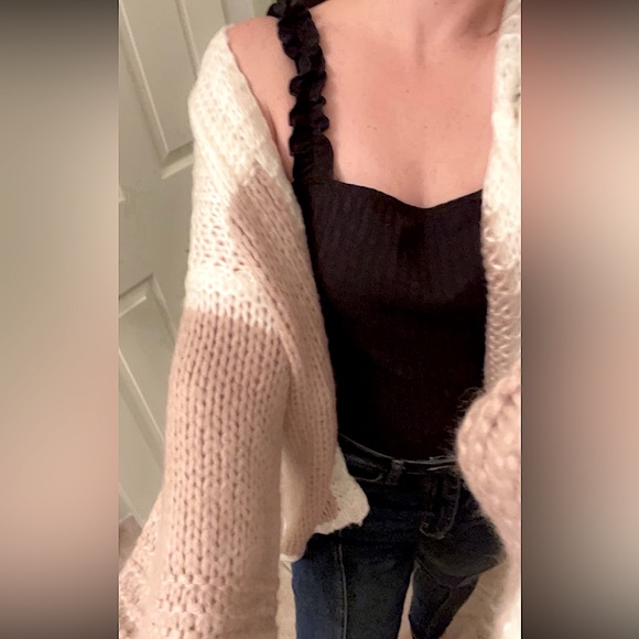 🆕🌿🤍KYE MI: Mauve Color Blocked Chunky Knit Oversized Cardigan SMALL - Picture 8 of 10